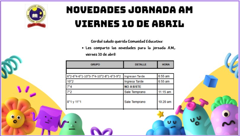 Novedades jornada am, viernes 10 de abril